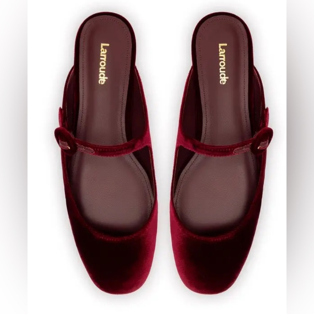 Larroudé Blair Mule Ballet Flat In Wine Velvet - Picture 9 of 11